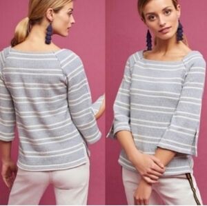 Anthropologie Postmark Blue Bell Sleeve Striped Cotton Blouse Top Size Small